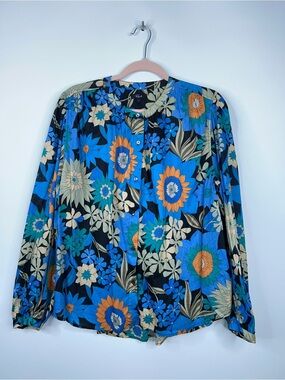 Rails Sonnet Blouse Floral Button-Front Blue Orange Black Wildflower Size Large